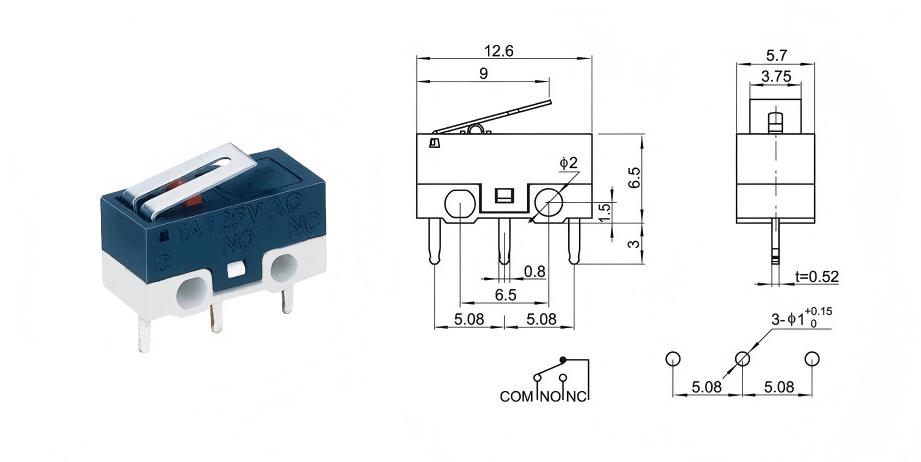 Miniatuur microschakelaar met hoge stroomsterkte en lange levensduur