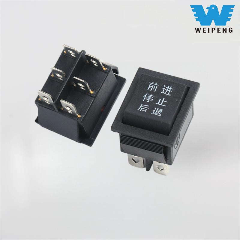 KCD4 Zwart 31*25mm 6-pins 3-positie 16A 250V tuimelschakelaar