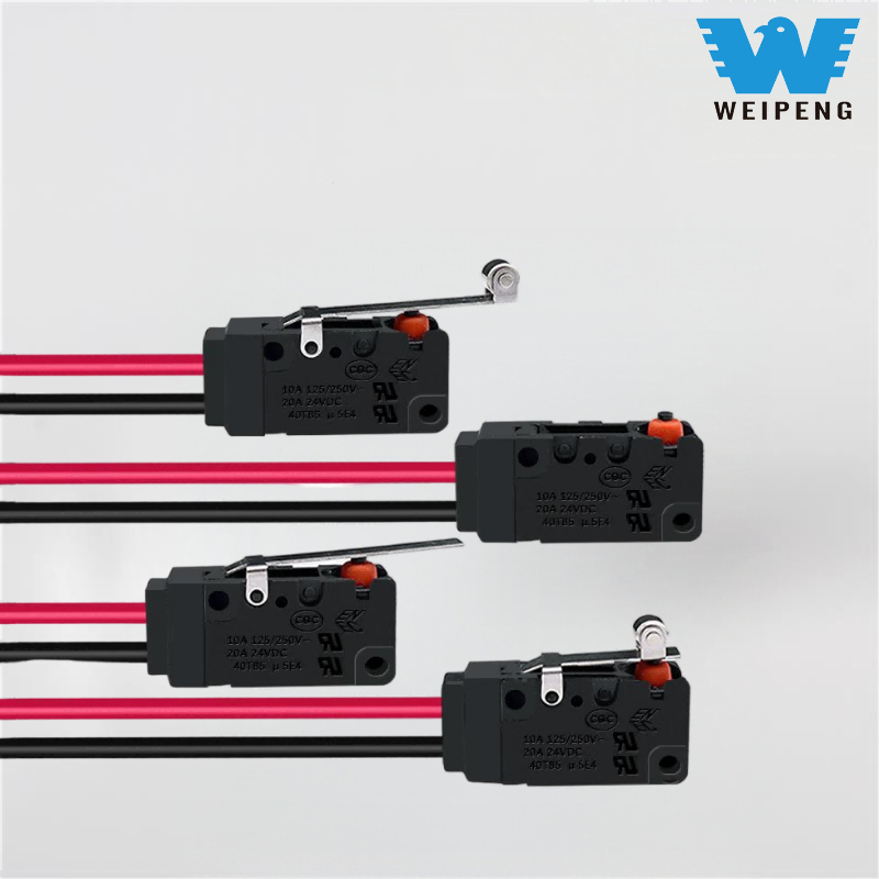 Microschakelaar met verstelbare handgreep en rol met kabelboom