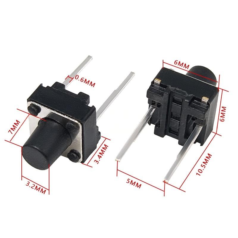 Twee-pins 6*6*7 Micro-Motion verticale tactiele drukknopschakelaar